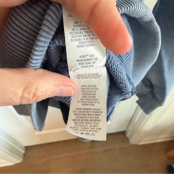 Aerie Cozy Hoodie Womens Large Dusty Blue Partial Button Oversized Boho Pockets - Picture 6 of 11